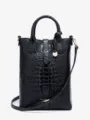 Elegante bolso de mano con relieve de cocodrilo negro con asa y correa bandolera - Negro (PG-396)