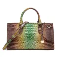 Bolso de mano vintage para mujer en cuero grabado de cocodrilo degradado verde y marrón - Estilo de Textura en Relieve (MG2228) / Degradado marrón y verde