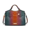 Elegante bolso de mano retro con relieve de cocodrilo degradado y herrajes dorados - Verde azulado