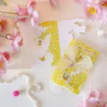 Elegant floral thank you card with yellow flower pattern and gold organza ribbon bow. - Bright Yellow Floral Butterfly Style