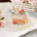 Elegante tarjeta de cumpleaños 3D en acuarela con delicioso diseño de pastel de fresa - Estilo 1 (00072)