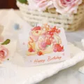 Linda tarjeta de felicitación pop-up de pastel de cumpleaños en acuarela para mensajes - Estilo 2 (00072)