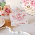 Lovely pink 3D birthday greeting card featuring a cute rabbit and cake illustration - Cartoon Rabbit Cake (2) / 10 Pieces Pack