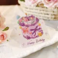 Tarjeta de felicitación 3D acuarela pastel de cumpleaños morado con Happy Birthday - Estilo 3 (00072)