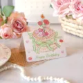 Cute 3D pop-up birthday greeting card featuring a cake illustration and Happy Birthday text - Bow Rose Cake (3) / 10 Pieces Pack