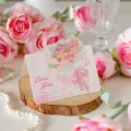 3D flower bouquet greeting card with Love You text in pink rose background - Pink Mixed Bouquet (Style 2) / 10 Sheets Set
