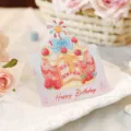 Tarjeta de cumpleaños 3D en acuarela con ilustración de tarta y mensaje de feliz cumpleaños - Estilo 4 (00072)