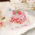 Mooie aquarel verjaardagskaart met roze 3D taart en de tekst Happy Birthday - Stijl 5 (00072)