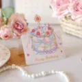 Cute folding birthday card featuring a colorful 3D-style cake illustration with roses. - Cream Animal 3D Style (5) / 10 Pieces Pack