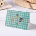 Green checkered cartoon animal greeting card with 'Cute doll' message illustration design - 6 Minimalist Animal (Giraffe Style)