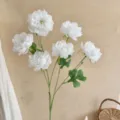 6-head white artificial peony flowers for home and wedding decor - White