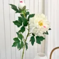 Lifelike artificial white peony silk flower with bud for elegant home table decoration - White