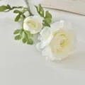 Elegant cream white 2-head ranunculus artificial flower with green stem for home decor - White