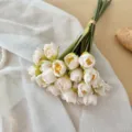 Elegant 24-head white artificial tulip bouquet for home decor and wedding floral arrangements - White