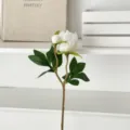Elegant single stem white artificial peony flower with two heads for home wedding decor. - White
