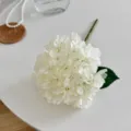 Elegant white artificial hydrangea flower stem for minimalist home decor and wedding arrangement - White