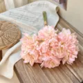 Exquisite vintage pink dahlia artificial flowers with oil painting style for home decoration - 7 Stems Pack / Pink