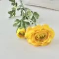Realistic yellow artificial Ranunculus flower with two heads for elegant home decor. - Yellow