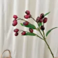Realistic dark red artificial berry branch for wabi-sabi style minimalist home decor. - Red