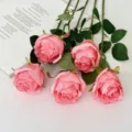 Realistic pink artificial Bulgarian rose stems for elegant home and wedding table decor - 5 Pcs Set / Deep Pink