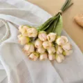 Cream and peach 24-head artificial tulip bouquet for home decor and wedding arrangement - Champagne