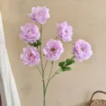 Beautiful artificial light purple peony branch with six heads for home tabletop decor. - Purple