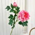 Elegant artificial pink peony flower with single bloom and bud for stylish home decor - Rose Red