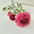Elegant pink two-headed artificial Ranunculus silk flower for home dining table decoration - Rose Red