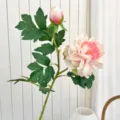 Elegant artificial pink peony stem with bud for indoor home table decoration - Champagne Pink