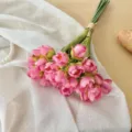 Elegant 24-head pink artificial flower bouquet for home living room and wedding decor - Deep Pink