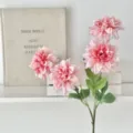 Realistic 4-head pink dahlia artificial flower branch for home and wedding decor - 4-Head Dahlia / Deep Pink