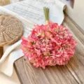 Vintage oil painting style artificial coral pink dahlia flower bouquet for home decor - 7 Stems Pack / Orange Red