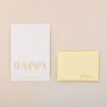 Set de tarjetas de felicitación minimalistas con estampado dorado y textos Happy y For You - Estilo Feliz Cada Día / Sobre de Bronceado Amarillo + Bolsa OPP