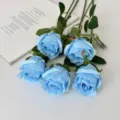Set of 5 elegant light blue artificial Bulgarian roses for home and wedding decor. - 5 Pcs Set / Blue