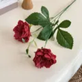 Realistic 2-head red artificial peony silk flowers for home living room table decor - Red