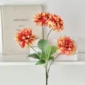 Lifelike artificial 4-head dahlia bouquet in vibrant orange-yellow for elegant home decor - 4-Head Dahlia / Sunset Orange