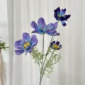 Lifelike 4-head purple blue cosmos artificial flower stem for home or wedding decoration - Deep purple