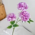 Artificial 3-head large peony silk flowers in vibrant pink for home decoration - Purple