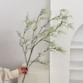 Rama de hierba de los amantes artificial realista para decoración de hogar y boda - Blanco
