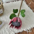 Realistic artificial pink King Protea flower bud stem for home and wedding table decor - Red Ba Wang Hua
