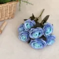 Bouquet de 7 roses Corolla bleues artificielles style peinture à l'huile pour décoration - Bouquet de Roses Peinture à l'Huile / Bleu
