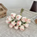 Elegantes rosas artificiales retro de 12 cabezas con bordes quemados para decoración. - Rosa Champaña
