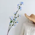 Μακρύ κλαδί τεχνητής μπλε κερασιάς για διακόσμηση σπιτιού και γάμου υψηλής ποιότητας - 3 Πιρούνια Βιγόνια Ανθός Κερασιάς / Ανοιχτό μπλε