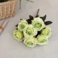 Bouquet de 7 roses Corolla artificielles vertes style peinture à l'huile pour décor - Bouquet de Roses Peinture à l'Huile / Vert