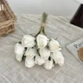 Ramo de 12 rosas artificiales vintage blanco crema para decoración de mesa rústica hogar - Blanco Leche
