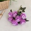Bouquet de sept roses Corolla artificielles violettes style peinture à l'huile - Bouquet de Roses Peinture à l'Huile / Mauve Clair