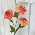 Elegant 3-head artificial dahlia flower branch with pink-orange gradient petals - Orange Red