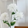 Elegant artificial white dahlia branch with three lifelike silk flower heads for home decor - White