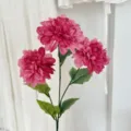Elegant lifelike pink 3-head artificial dahlia flower branch for home decoration - Rose Red