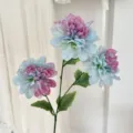 Realistic 3-head artificial dahlia flower featuring pink and light blue gradient petals - Green Patchwork Purple
